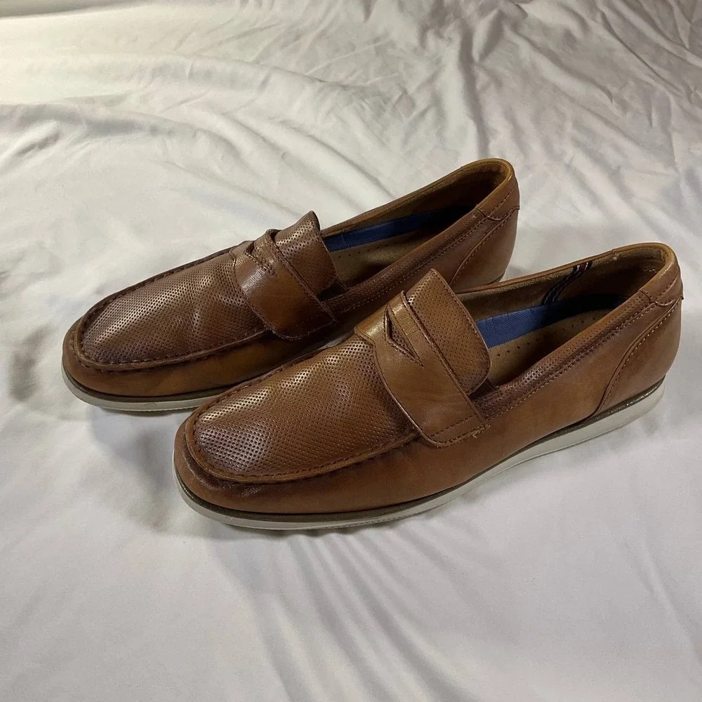 Florsheim Atlantic Moc Toe Penny Loafer Cogna Leather White Sole Mens Size 11.5M
